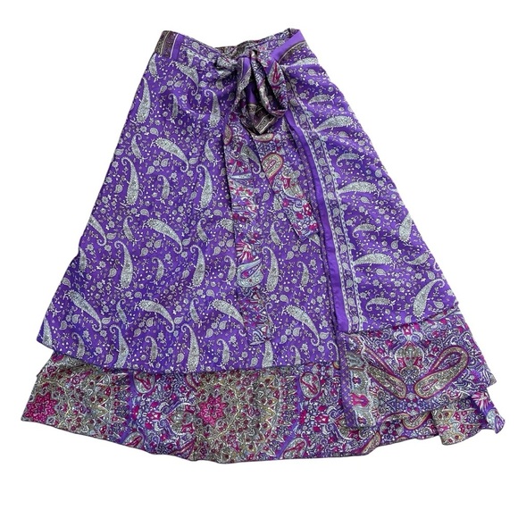 Impressions Dresses & Skirts - Impressions Boho Purple Paisley Print Maxi Wrap Skirt Women’s Large